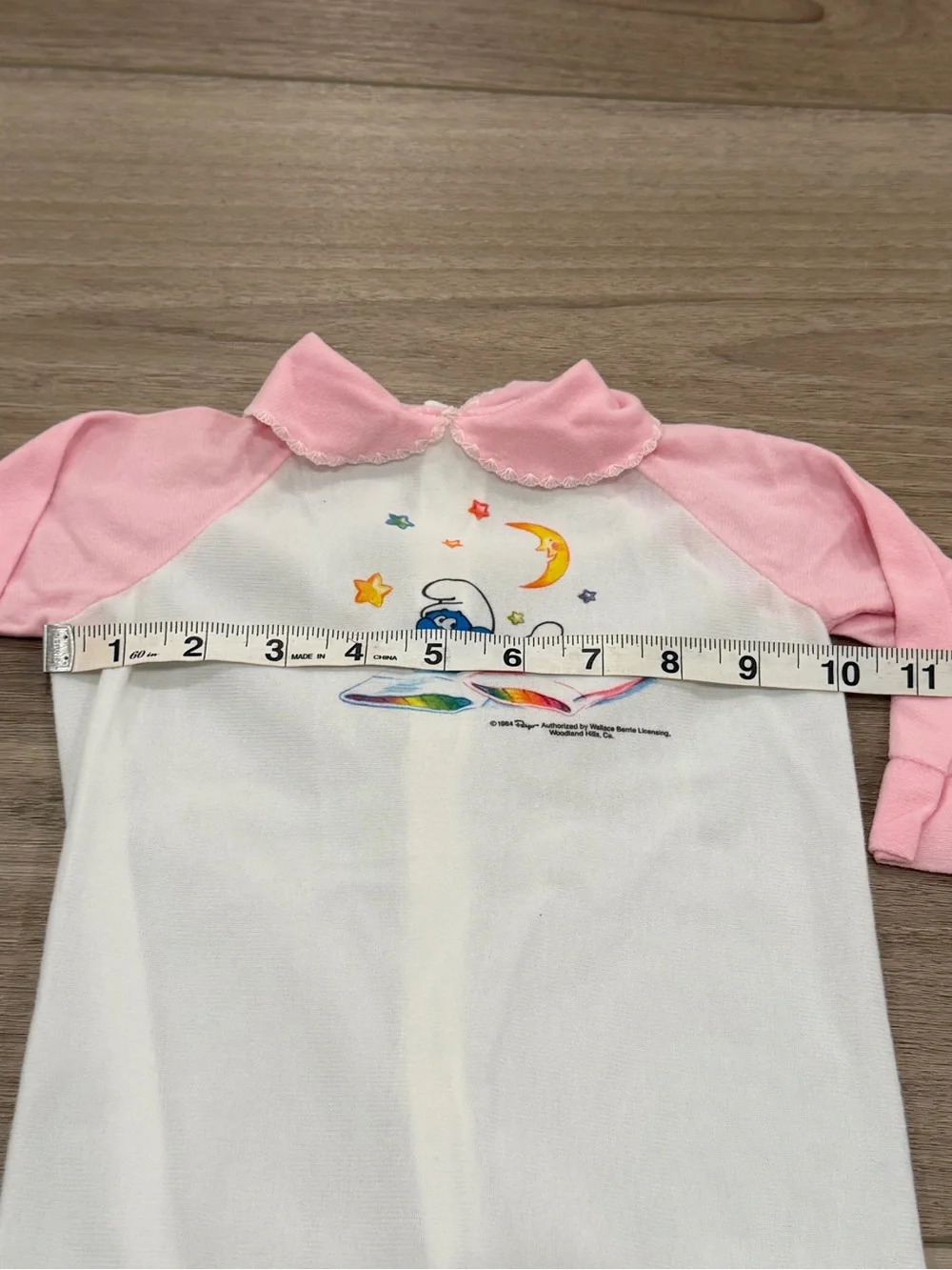 Vintage 1984 Smurfs Baby Footed Sleeper Pajamas Pink Collar Wallace Berrie 80s